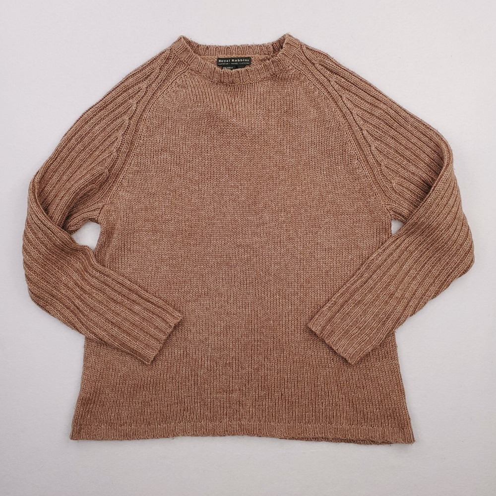 Royal Robbins Sweater Mens Large Brown Wool Blend Cable Knit Ribbed Pullover